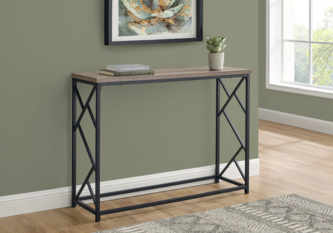 Accent Table, Console, Entryway, Narrow, Sofa, Living Room, Bedroom, Brown Laminate, Black Metal, Contemporary, Modern