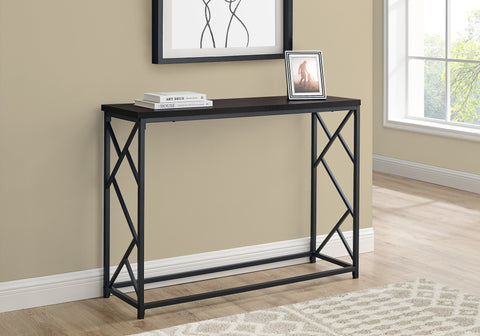 Accent Table, Console, Entryway, Narrow, Sofa, Living Room, Bedroom, Brown Laminate, Black Metal, Contemporary, Modern