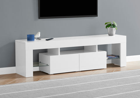 Tv Stand, 63 Inch, Console, Media Entertainment Center, Storage Cabinet, Living Room, Bedroom, Glossy White Laminate, Contemporary, Modern