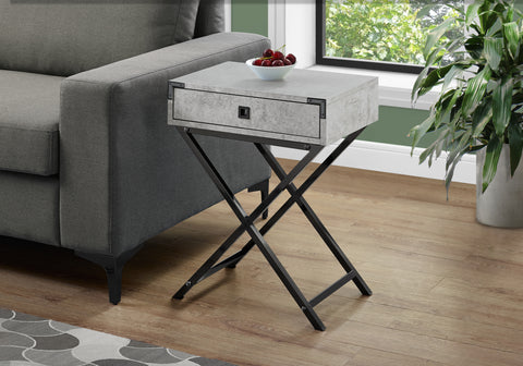 Accent Table, Side, End, Nightstand, Lamp, Storage Drawer, Living Room, Bedroom, Grey Laminate, Black Metal, Contemporary, Modern