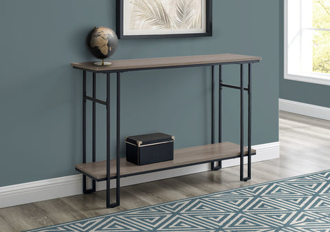 Accent Table, Console, Entryway, Narrow, Sofa, Living Room, Bedroom, Brown Laminate, Black Metal, Contemporary, Modern