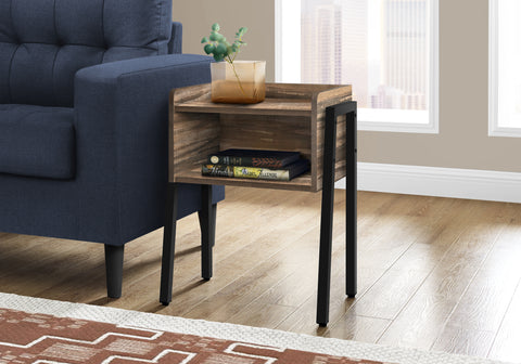 Accent Table, Side, End, Nightstand, Lamp, Living Room, Bedroom, Brown Laminate, Black Metal, Contemporary, Modern