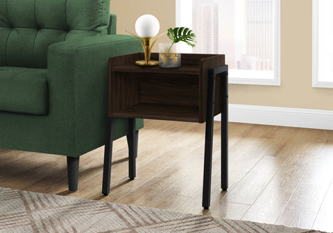 Accent Table, Side, End, Nightstand, Lamp, Living Room, Bedroom, Brown Laminate, Black Metal, Contemporary, Modern