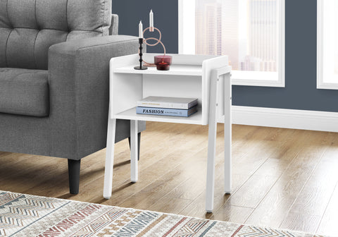 Accent Table, Side, End, Nightstand, Lamp, Living Room, Bedroom, White Laminate, White Metal, Contemporary, Modern