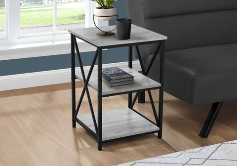 Accent Table, Side, End, Nightstand, Lamp, Living Room, Bedroom, Grey Laminate, Black Metal, Contemporary, Modern