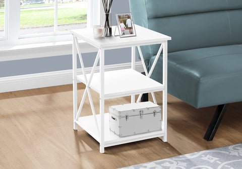 Accent Table, Side, End, Nightstand, Lamp, Living Room, Bedroom, White Laminate, White Metal, Contemporary, Modern