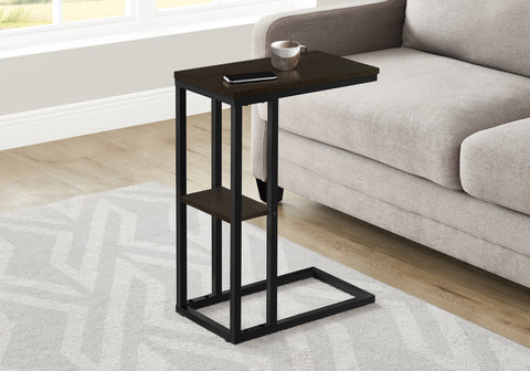 Accent Table, C-shaped, End, Side, Snack, Living Room, Bedroom, Brown Laminate, Black Metal, Contemporary, Modern