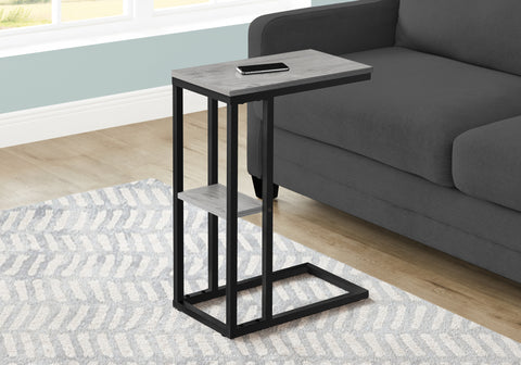 Accent Table, C-shaped, End, Side, Snack, Living Room, Bedroom, Grey Laminate, Black Metal, Contemporary, Modern