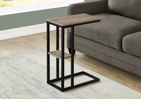 Accent Table, C-shaped, End, Side, Snack, Living Room, Bedroom, Brown Laminate, Black Metal, Contemporary, Modern