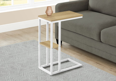 Accent Table, C-shaped, End, Side, Snack, Living Room, Bedroom, Natural Laminate, White Metal, Contemporary, Modern