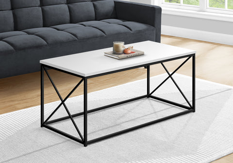 Coffee Table, Accent, Cocktail, Rectangular, Living Room, 40"L, White Laminate, Black Metal, Contemporary, Modern