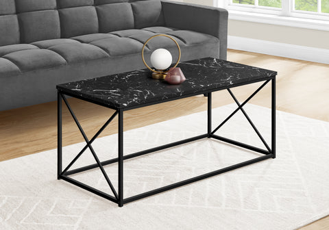 Coffee Table, Accent, Cocktail, Rectangular, Living Room, 40"L, Black Marble Look Laminate, Black Metal, Contemporary, Modern
