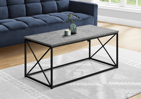 Coffee Table, Accent, Cocktail, Rectangular, Living Room, 40"L, Grey Laminate, Black Metal, Contemporary, Modern