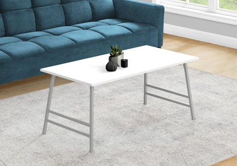 Coffee Table, Accent, Cocktail, Rectangular, Living Room, 40"L, White Laminate, Grey Metal, Contemporary, Modern