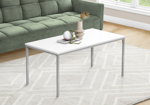Coffee Table, Accent, Cocktail, Rectangular, Living Room, 40"L, White Laminate, Grey Metal, Contemporary, Modern