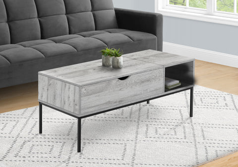 Coffee Table, 42" L, Rectangular, Cocktail, Lift-top, Grey, Black Metal, Contemporary, Modern