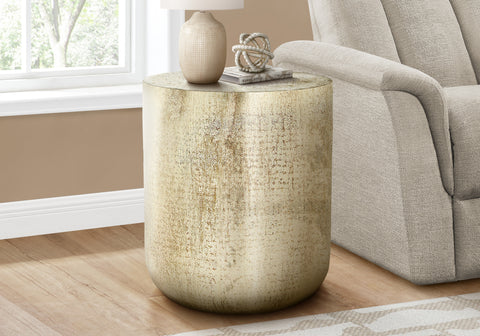 Accent Table, Drum, Side, End, Nightstand, Lamp, Living Room, Bedroom, Gold Metal, Contemporary, Modern