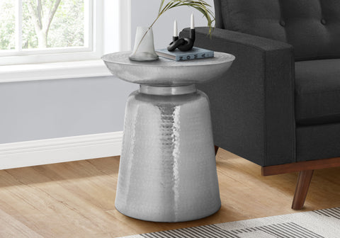 Accent Table, Drum, Side, End, Nightstand, Lamp, Living Room, Bedroom, Chrome Metal, Contemporary, Modern