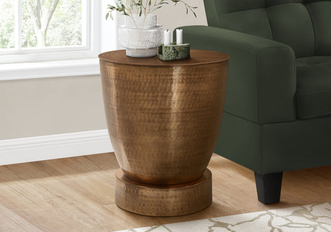 Accent Table, Drum, Side, End, Nightstand, Lamp, Living Room, Bedroom, Copper Metal, Contemporary, Modern