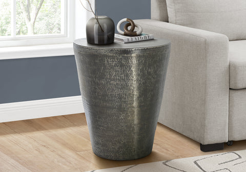 Accent Table, Drum, Side, End, Nightstand, Lamp, Living Room, Bedroom, Grey Metal, Contemporary, Modern