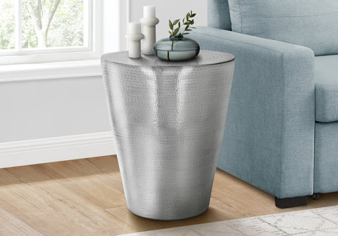 Accent Table, Drum, Side, End, Nightstand, Lamp, Living Room, Bedroom, Chrome Metal, Contemporary, Modern