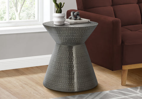 Accent Table, Drum, Side, End, Nightstand, Lamp, Living Room, Bedroom, Grey Metal, Contemporary, Modern