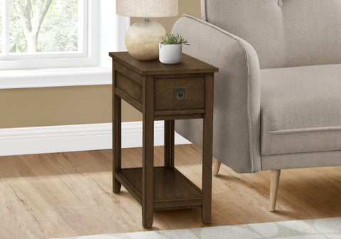 Accent Table, End, Side Table, Nightstand, Bedroom, Narrow, Storage Drawer, Brown Veneer, Transitional