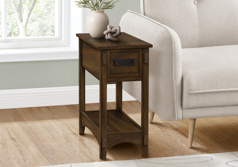 Accent Table, End, Side Table, Nightstand, 2 Tier, Narrow, Storage Drawer, Brown Veneer, Transitional