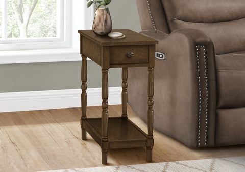 Accent Table, 2 Tier, End, Side Table, Nightstand, Bedroom, Narrow, Lamp, Storage Drawer, Brown Veneer, Traditional