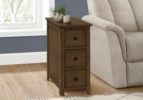Accent Table, End, Side Table, Nightstand, Narrow, Bedroom, Storage Drawer, Lamp, Brown Veneer, Transitional