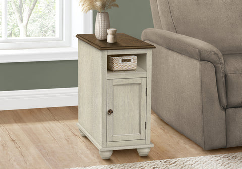 Accent Table, End, Side Table, Bedroom, Nightstand, Narrow, Lamp, Storage, Antique White Veneer, Brown Veneer, Traditional