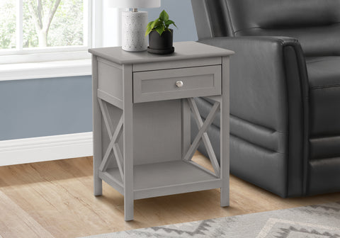 Accent Table, End, Side Table, 2 Tier, Bedroom, Nightstand, Lamp, Storage Drawer, Antique Grey Veneer, Transitional