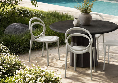 Outdoor Chair, 32''H, Stacking Dining Chair, Patio Chairs, Set Of 4, Natural Taupe, Contemporary, Modern