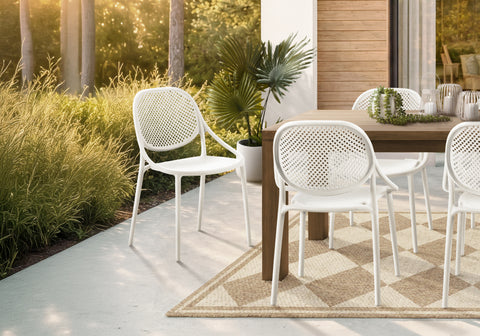 Outdoor Chair, 32''H, Stacking Dining Armchair, Patio Chairs, Set Of 4, Light Grey, Contemporary, Modern