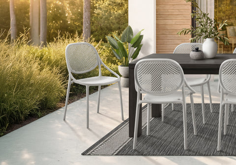 Outdoor Chair, 32''H, Stacking Dining Armchair, Patio Chairs, Set Of 4, Natural Taupe, Contemporary, Modern
