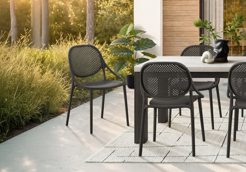 Outdoor Chair, 32''H, Stacking Dining Armchair, Patio Chairs, Set Of 4, White, Contemporary, Modern