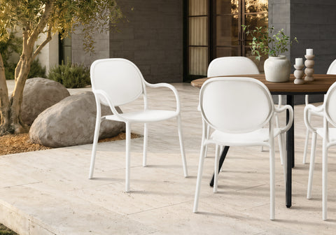 Outdoor Chair, 32''H, Stacking Dining Armchair, Patio Chairs, Set Of 4, Light Grey, Contemporary, Modern
