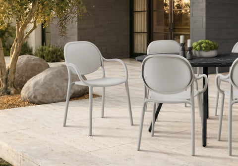 Outdoor Chair, 32''H, Stacking Dining Armchair, Patio Chairs, Set Of 4, Natural Taupe, Contemporary, Modern