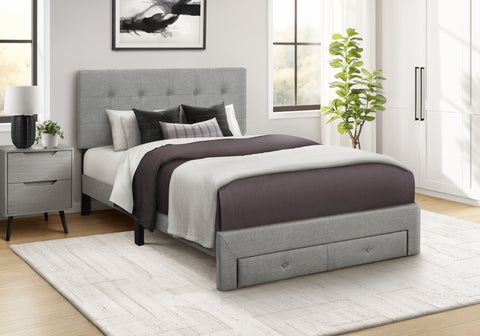 Bed, Queen Size, Platform Bed, Storage Drawers, Upholstered, Frame Only, Bedroom, Grey Linen Look, Transitional