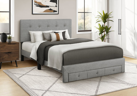 Bed, Twin Size, Platform Bed, Upholstered, Juvenile, Storage Drawers, Frame Only, Bedroom, Grey Linen Look, Transitional