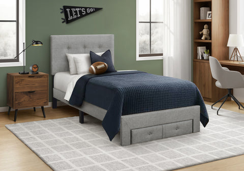Bed, Full Size, Platform Bed, Upholstered, Storage Drawers, Bedroom, Juvenile, Beige Linen Look, Transitional