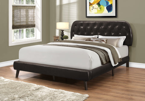 Bed, Queen Size, Bedroom, Upholstered, Brown Leather Look, Wood Legs, Transitional