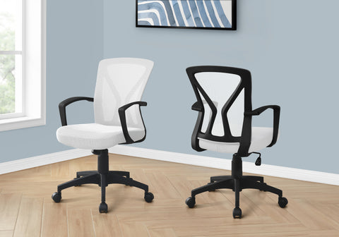Office Chair, Adjustable Height, Swivel, Ergonomic, Armrests, Computer Desk, Work, White Mesh, Black Metal, Contemporary, Modern