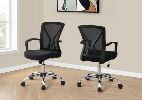 Office Chair, Adjustable Height, Swivel, Ergonomic, Armrests, Computer Desk, Work, Black Mesh, Chrome Metal, Contemporary, Modern