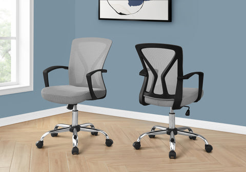 Office Chair, Adjustable Height, Swivel, Ergonomic, Armrests, Computer Desk, Work, Grey Mesh, Chrome Metal, Contemporary, Modern