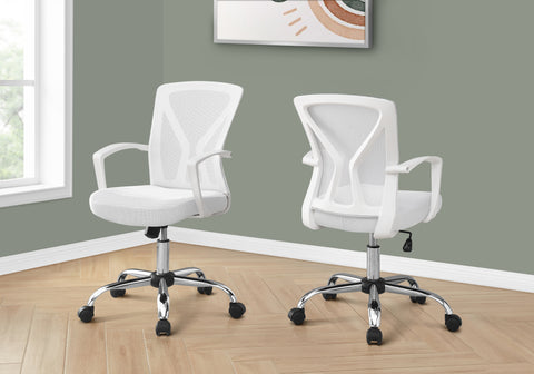 Office Chair, Adjustable Height, Swivel, Ergonomic, Armrests, Computer Desk, Work, White Mesh, Chrome Metal, Contemporary, Modern