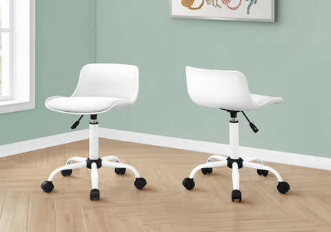 Office Chair, Adjustable Height, Swivel, Ergonomic, Computer Desk, Work, Juvenile, White Leather Look, White Metal, Contemporary, Modern