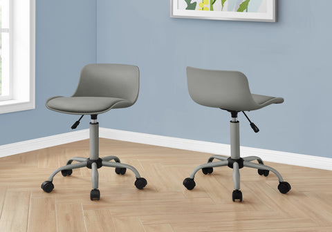 Office Chair, Adjustable Height, Swivel, Ergonomic, Computer Desk, Work, Juvenile, Grey Leather Look, Grey Metal, Contemporary, Modern