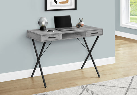 Computer Desk, Home Office, Laptop, Left, Right Set-up, Storage Drawers, 42L, Work, Grey Laminate, Black Metal, Contemporary, Modern