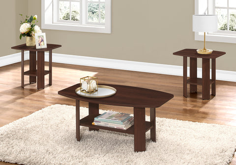 Table Set, 3pcs Set, Coffee, End, Side, Accent, Living Room, Brown Laminate, Transitional